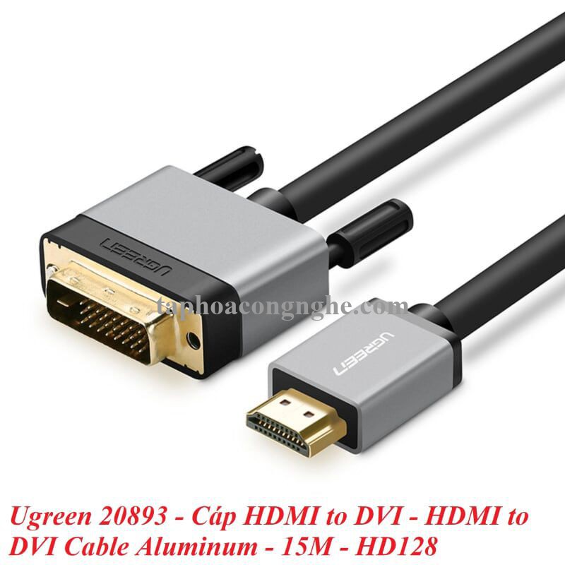 Ugreen 20893 15M màu Đen Cáp chuyển đổi HDMI sang DVI 24 + 1 thuần đồng cao cấp HD128 30020893